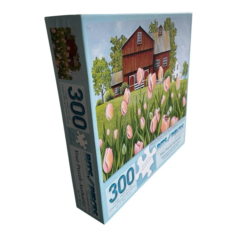 300 Pieces Puzzle Bits and Pieces Peach Tulips and Bumblebees Complete Pre-Owned